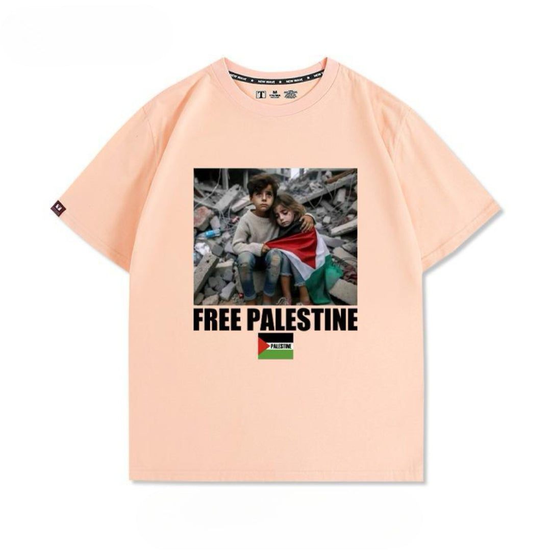 Free Palestine t-shirt med børnefoto og stærkt budskab