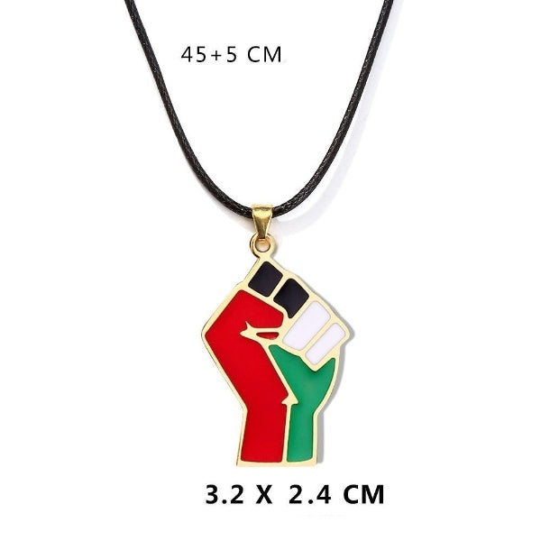 Palæstinensisk Halskæde med Kort & Knyttet hånd – Guld og Sølv