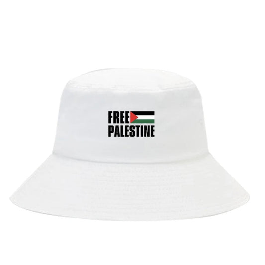 Hvid Bøllehat med Free Palestine