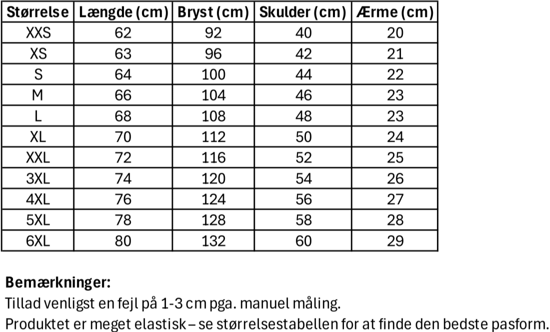 Størrelsesguide til Palæstinensisk Fodboldtrøje – Sort og Guld med Kufiya-Mønster