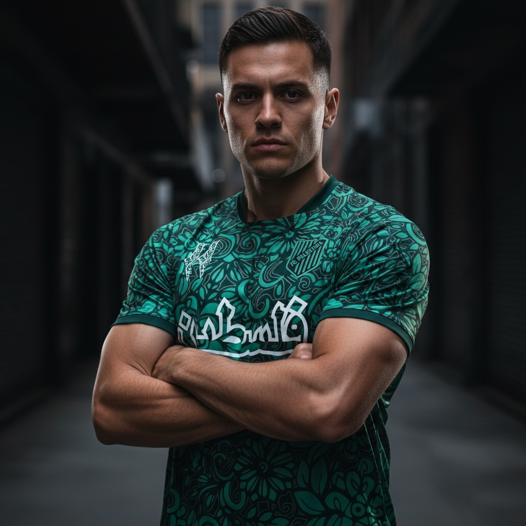 Palæstina fodboldtrøje grøn zaitoun mønster arabisk