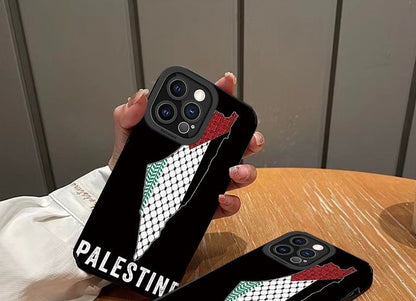 Sort iPhone cover med Palestine skrift og landekort