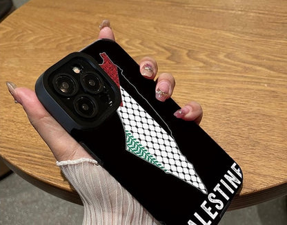 Sort iPhone cover med Palestine skrift og landekort