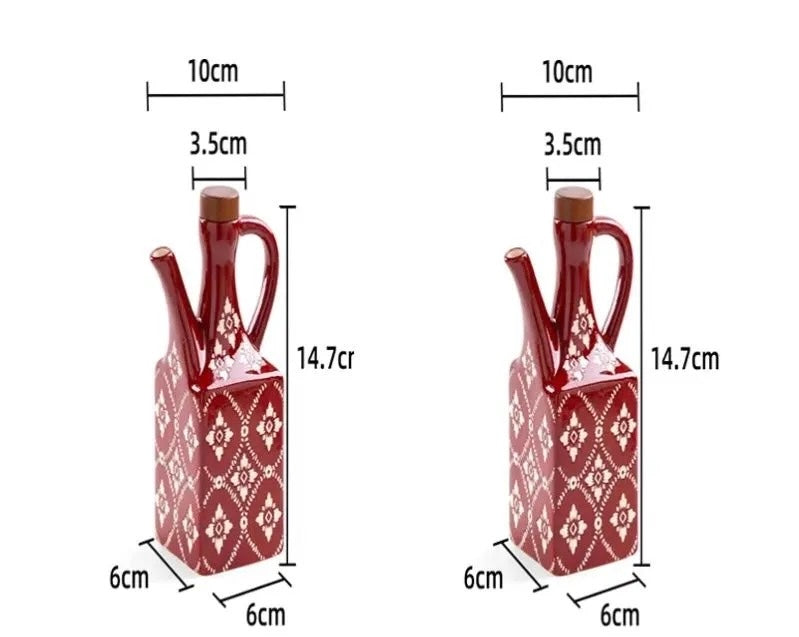 2 Lille røde keramiske olivenolieflaske med mål
