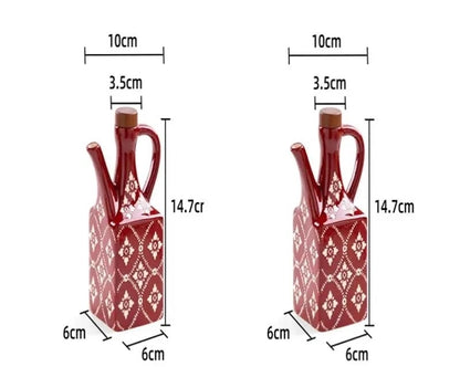 2 Lille røde keramiske olivenolieflaske med mål