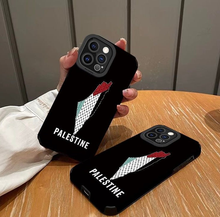 Sort iPhone cover med Palestine skrift og landekort