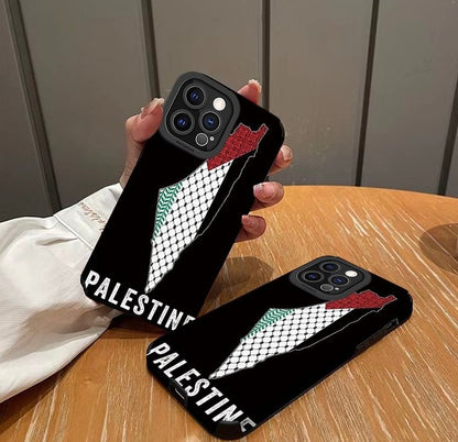 Sort iPhone cover med Palestine skrift og landekort