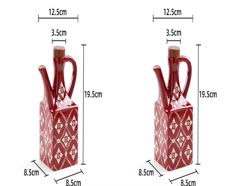 2 store røde keramiske olivenolieflaske med mål