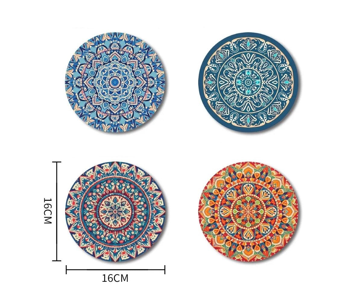 4 stk bordskånere i flere farver samlet diameter 16 cm