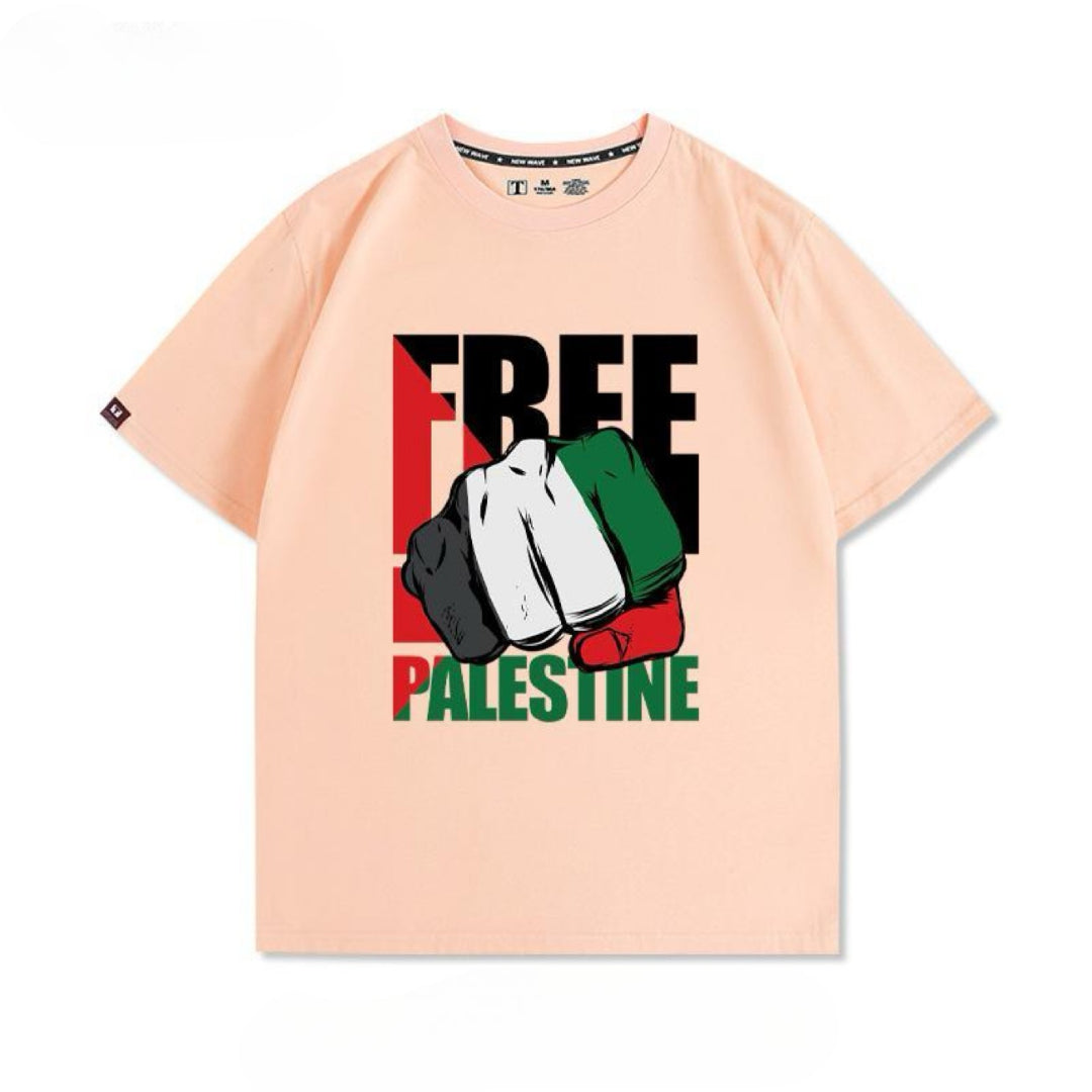Free Palestine t-shirt med knytnæve og stort statement print