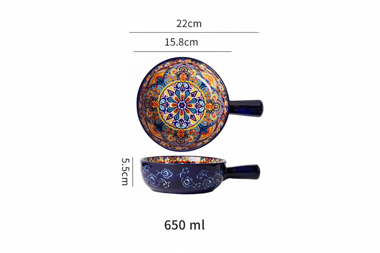 Blå mandala keramik skåle med mål