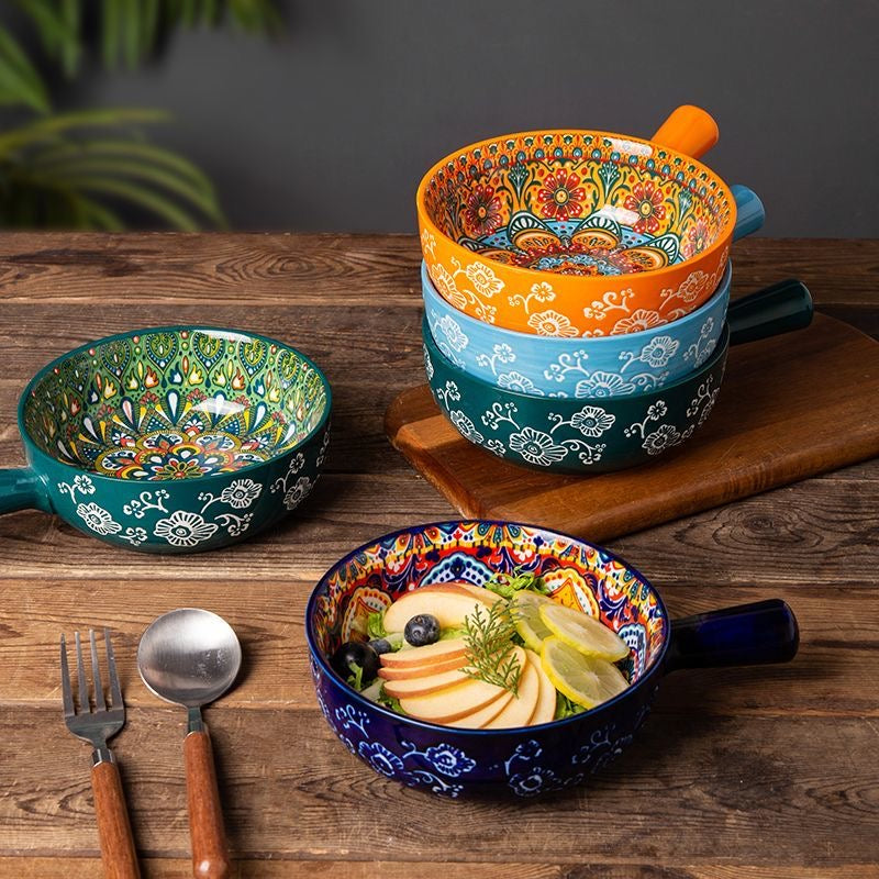 Boho mandala skåle med hank til pasta og salat