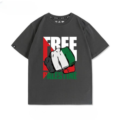 Free Palestine t-shirt med knytnæve og stort statement print