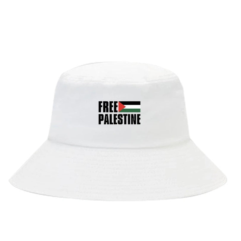 Hvid Bøllehat med Free Palestine
