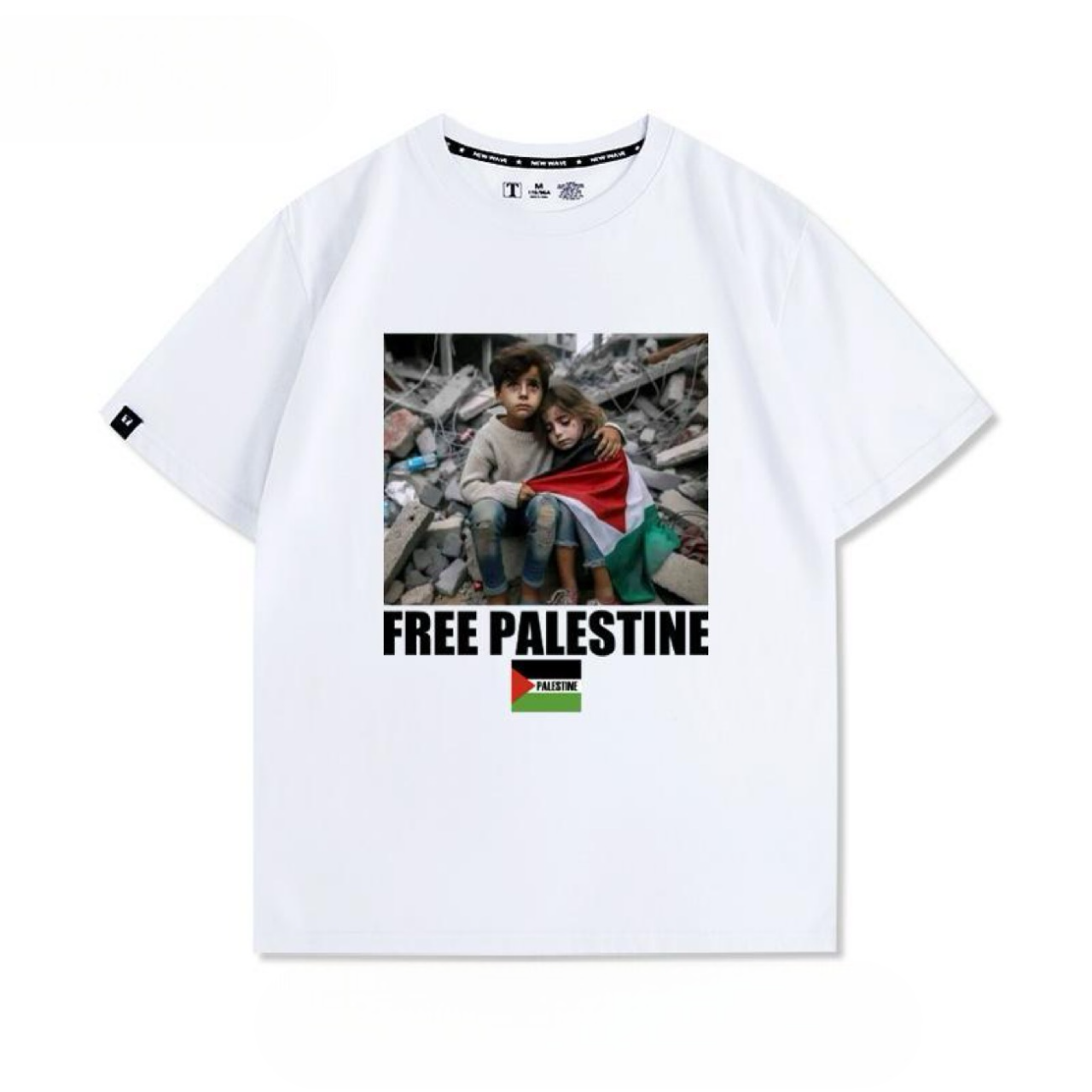 Free Palestine t-shirt med børnefoto og stærkt budskab