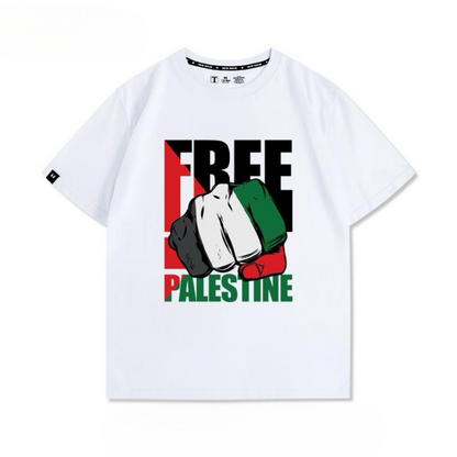 Free Palestine t-shirt med knytnæve og stort statement print