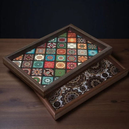 Serveringsbakke med Mandala Mønster og Mørk Ramme - 2 Varianter