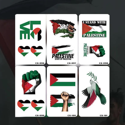 Palæstinensiske Tattoo Klistermærker – Sæt med 6 Varianter (2 stk. pr. Rulle)