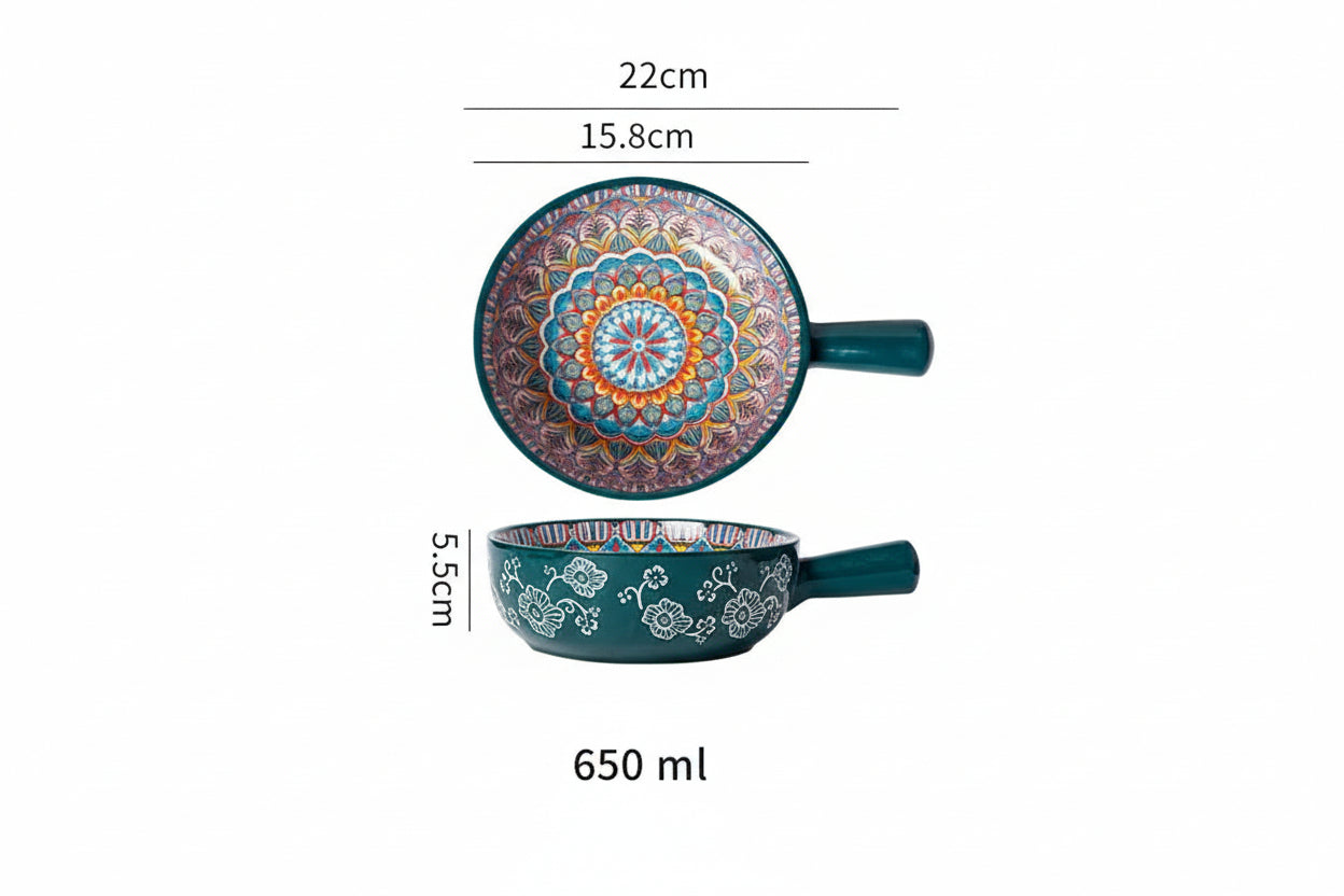 Lysegrøn mandala keramikskål med mål