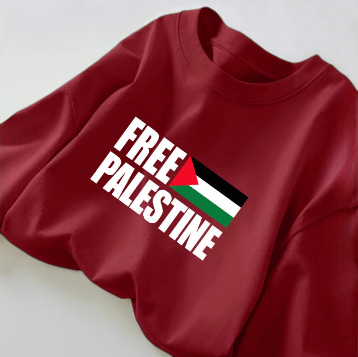 Mørke Rød Sweatshirt med Free Palestine