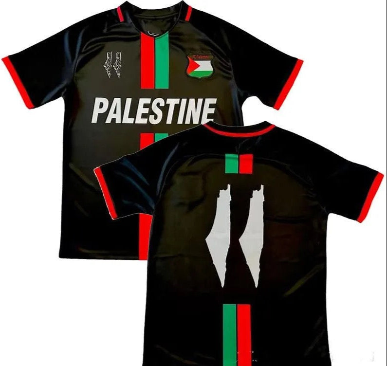 Sort Fc Palestine Fodboldtrøje Foran og Bagpå