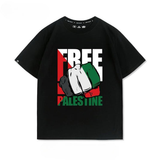 Free Palestine t-shirt med knytnæve og stort statement print