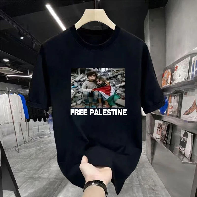 Sort T-shirt med Free Palestine Børn