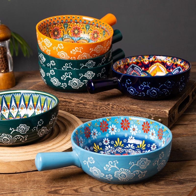 Stakaf boho keramikskål med hank