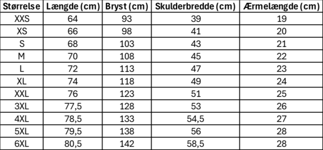 Størrelsesguide til Palæstinensisk Fodboldtrøje – Flere Farver