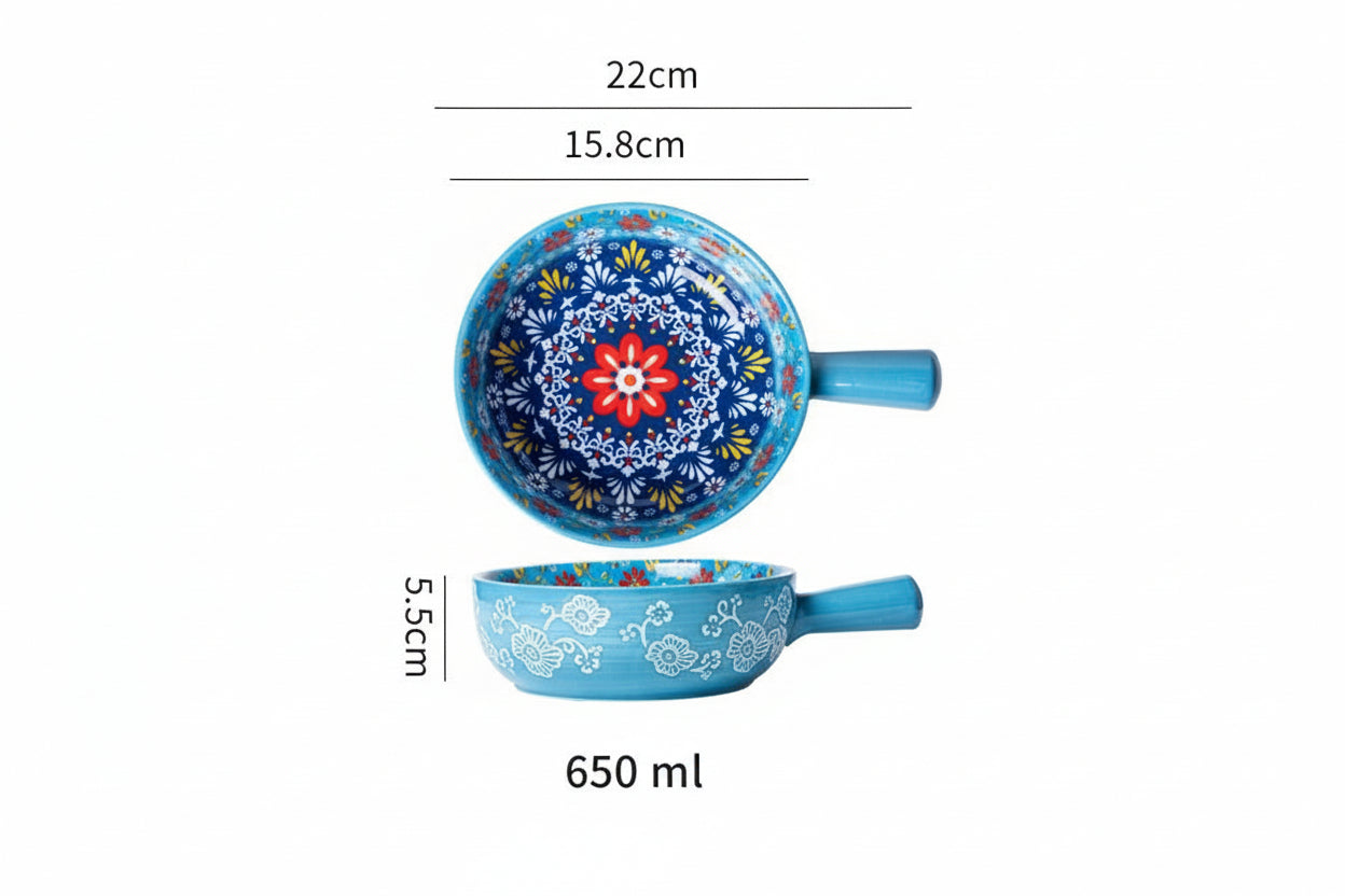 Turkis mandala keramikskål med mål