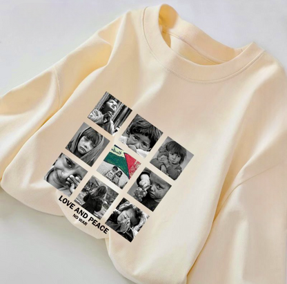 Beige langærmet t-shirt med Love and Peace