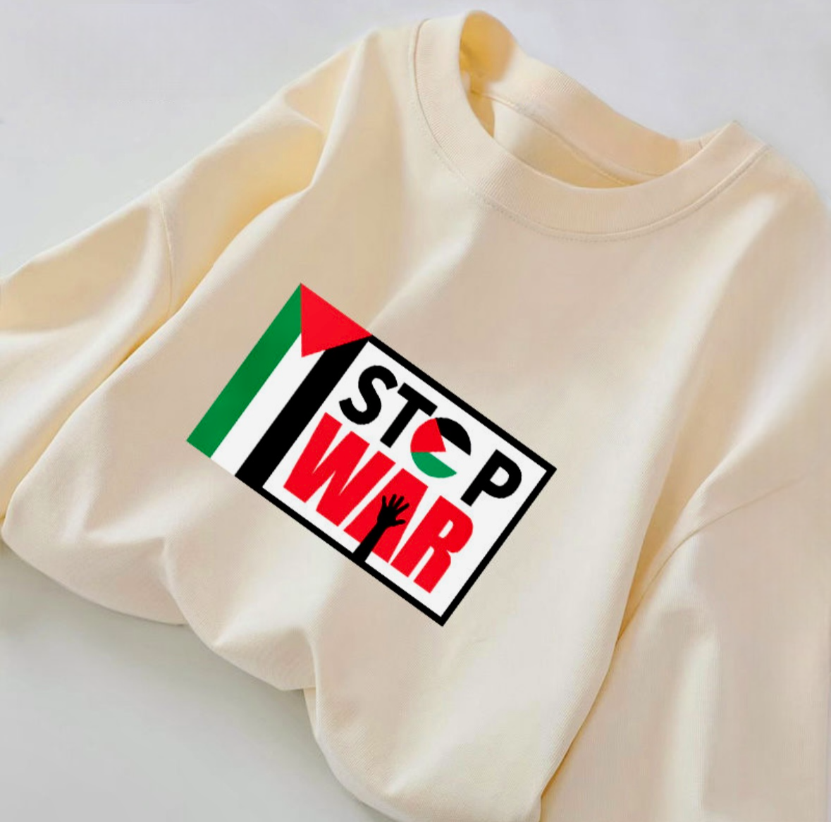 Beige langærmet t-shirt med Stop War