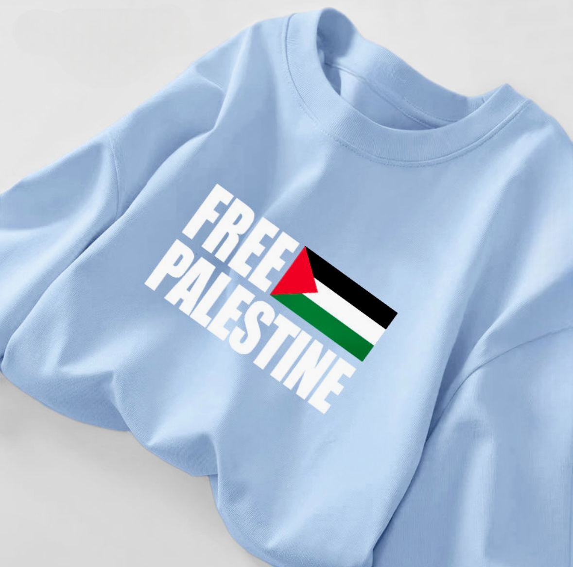Blå langærmet t-shirt med Free Palestine