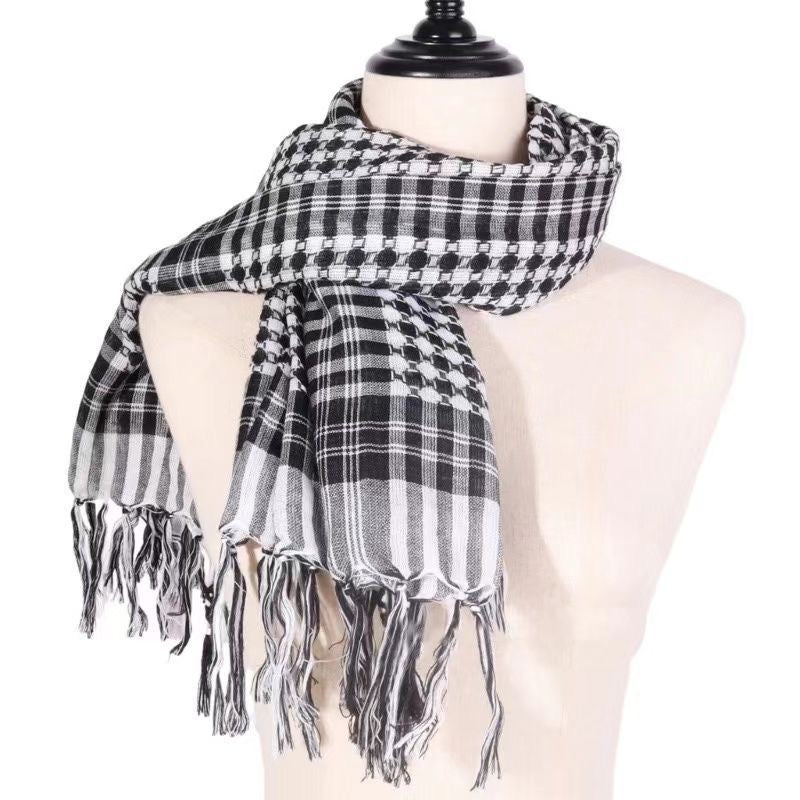 black white kufiya scarf on mannequin