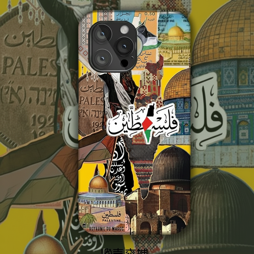iPhone Cover med Palæstinensisk Mosaik – Vintage Frimærker & Symbolik