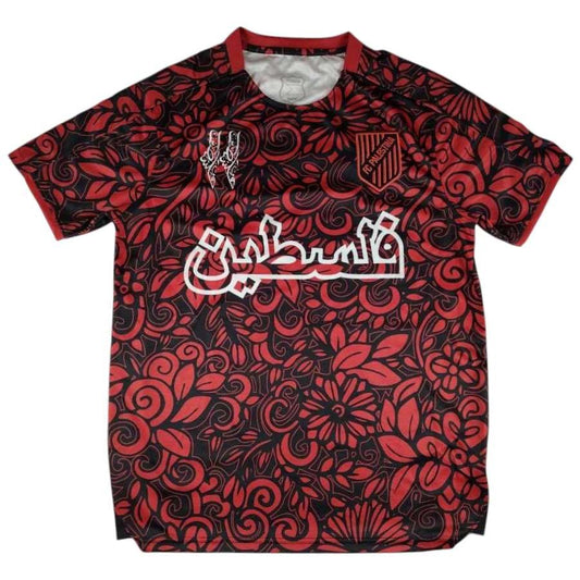 fc palestina rød blomstermønster front arabisk skrift
