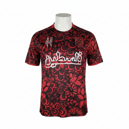 fc palestina rød blomstermønster front arabisk skrift på mannequin