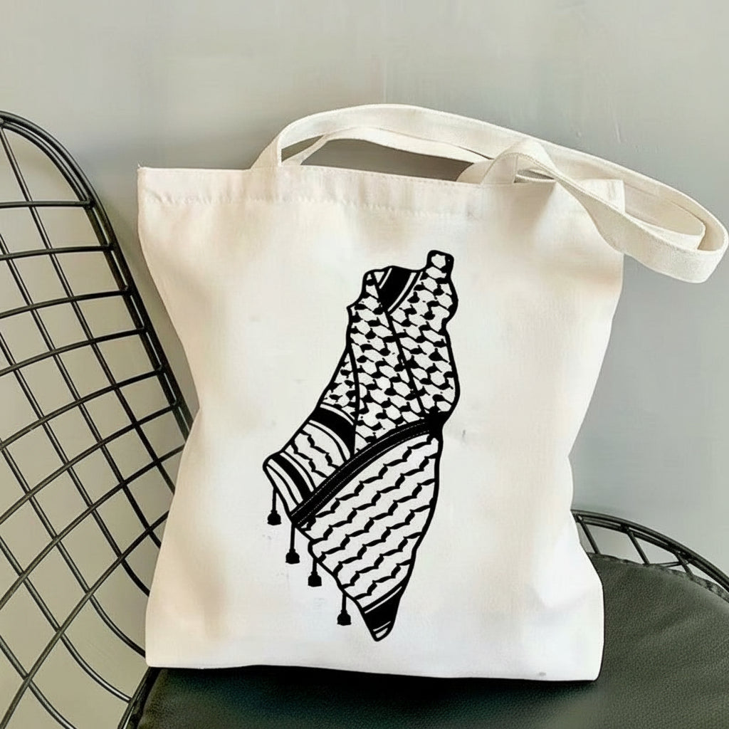 Hvid mulepose med Palæstina-tryk.