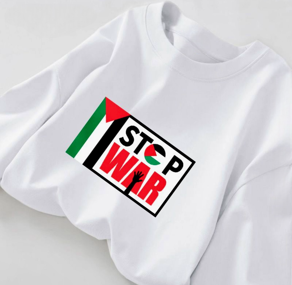 Hvid langærmet t-shirt med Stop War