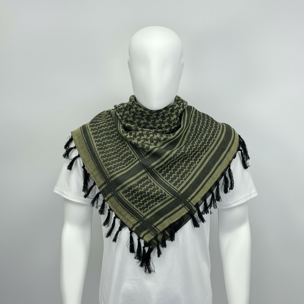 Olivengrøn med sort keffiyeh kufiya palæstinensisk tørklæde