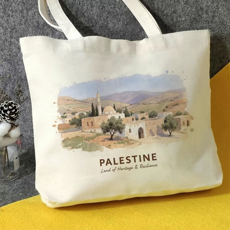 Mulepose med Palæstina landskab og oliventræer.