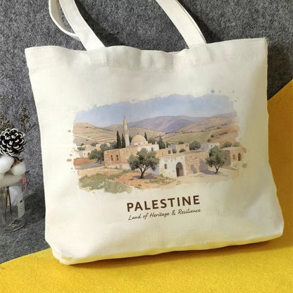 Mulepose med Palæstina landskab og oliventræer.