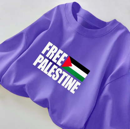 Pink langærmet t-shirt med Free Palestine