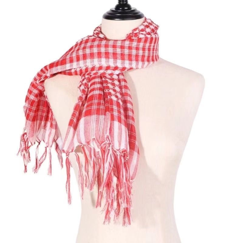 red kufiya scarf on mannequin