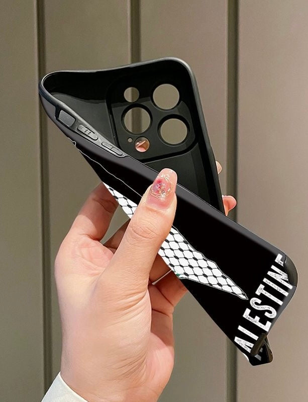 Sort iPhone cover med Palestine skrift og landekort