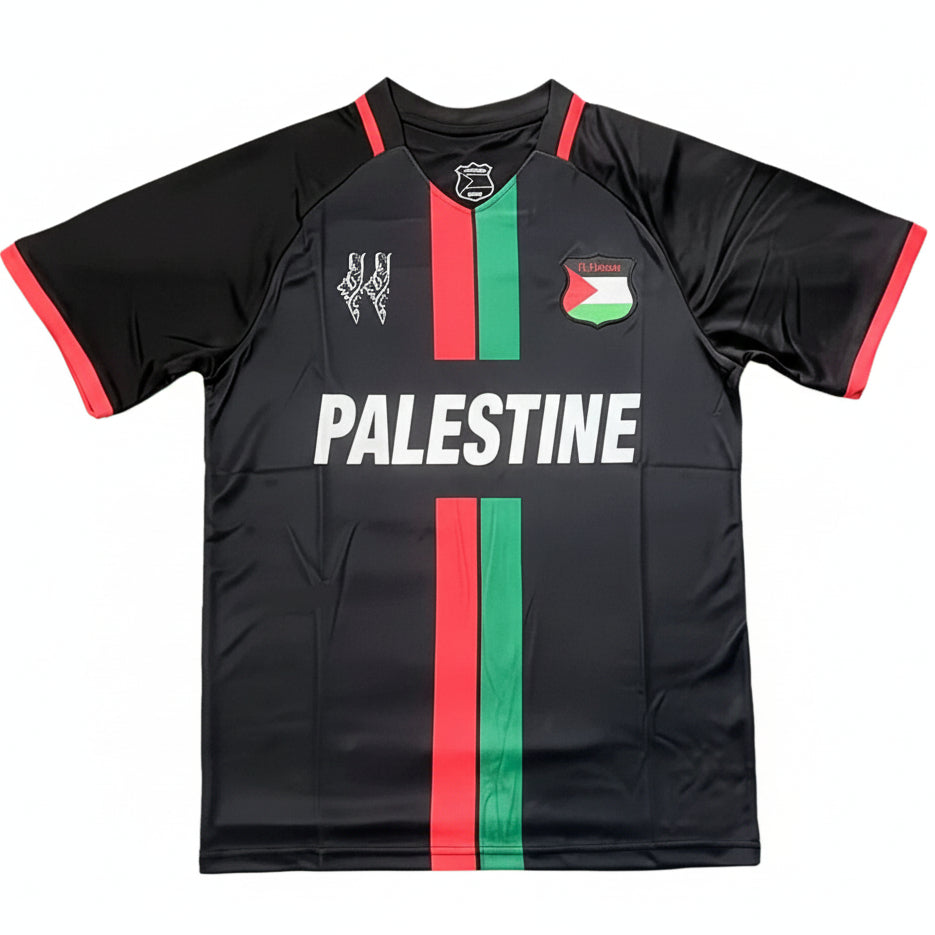 Sort FC Palestine fodboldtrøje forfra med hvid baggrund