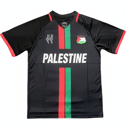 Sort FC Palestine fodboldtrøje forfra med hvid baggrund