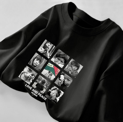 Sort langærmet t-shirt med Love Peace Harmony