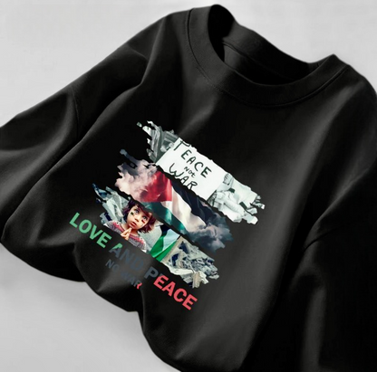 Sort langærmet t-shirt med Love and Peace No War