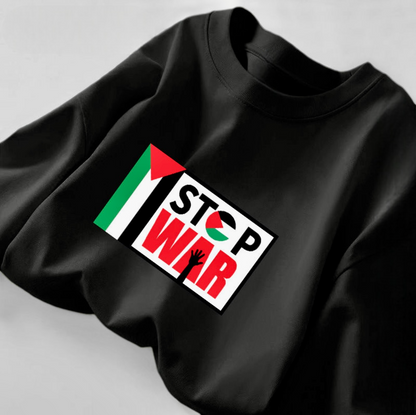 Sort langærmet t-shirt med Stop War